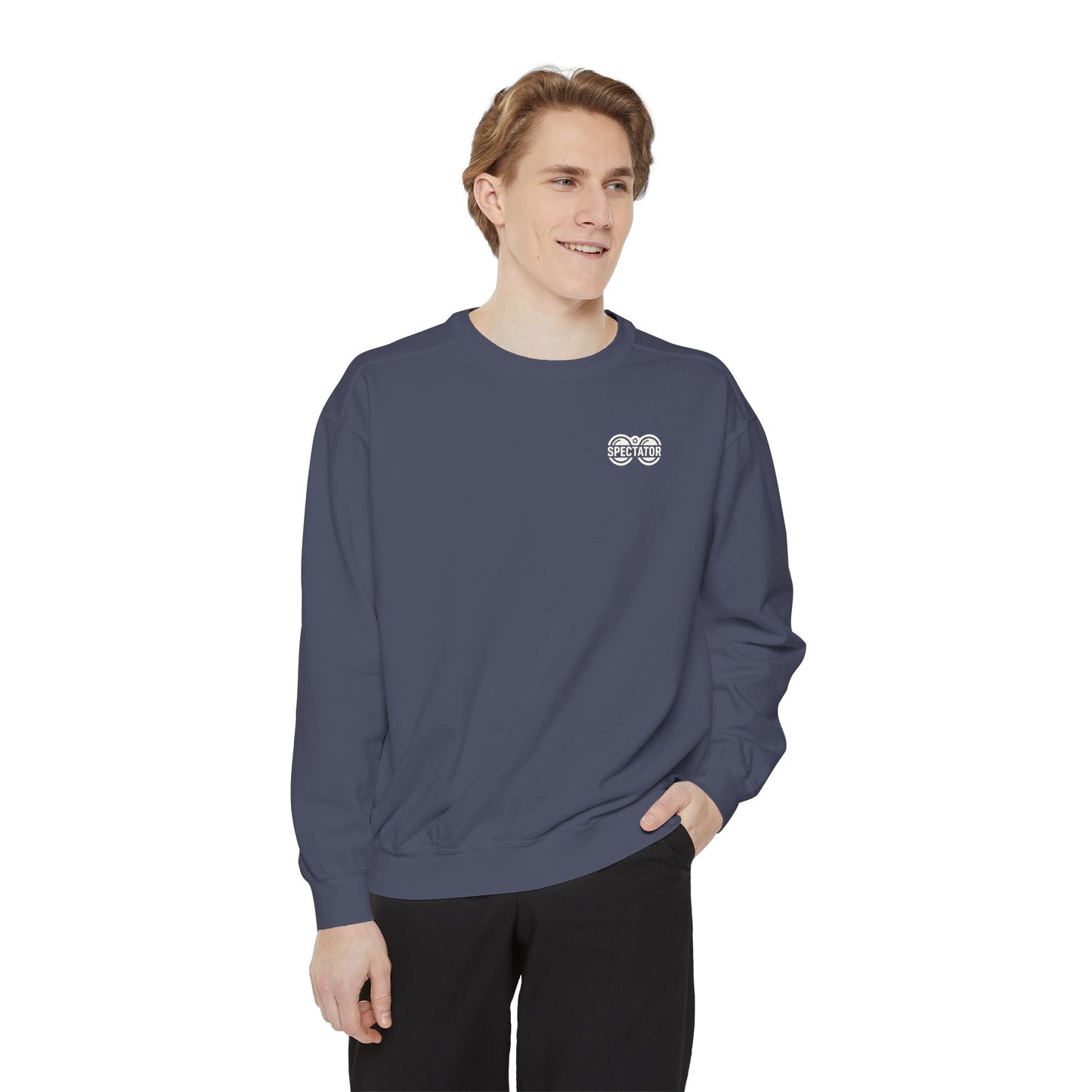 Spectator Unisex Garment-Dyed Sweatshirt | A Visual Manifesto for the Modern Observer. “THE ART OF WATCHING.” It’s a Tribute to Presence, Perception, and the Quiet Power of those who see more than they say. Embrace the Spectator in you