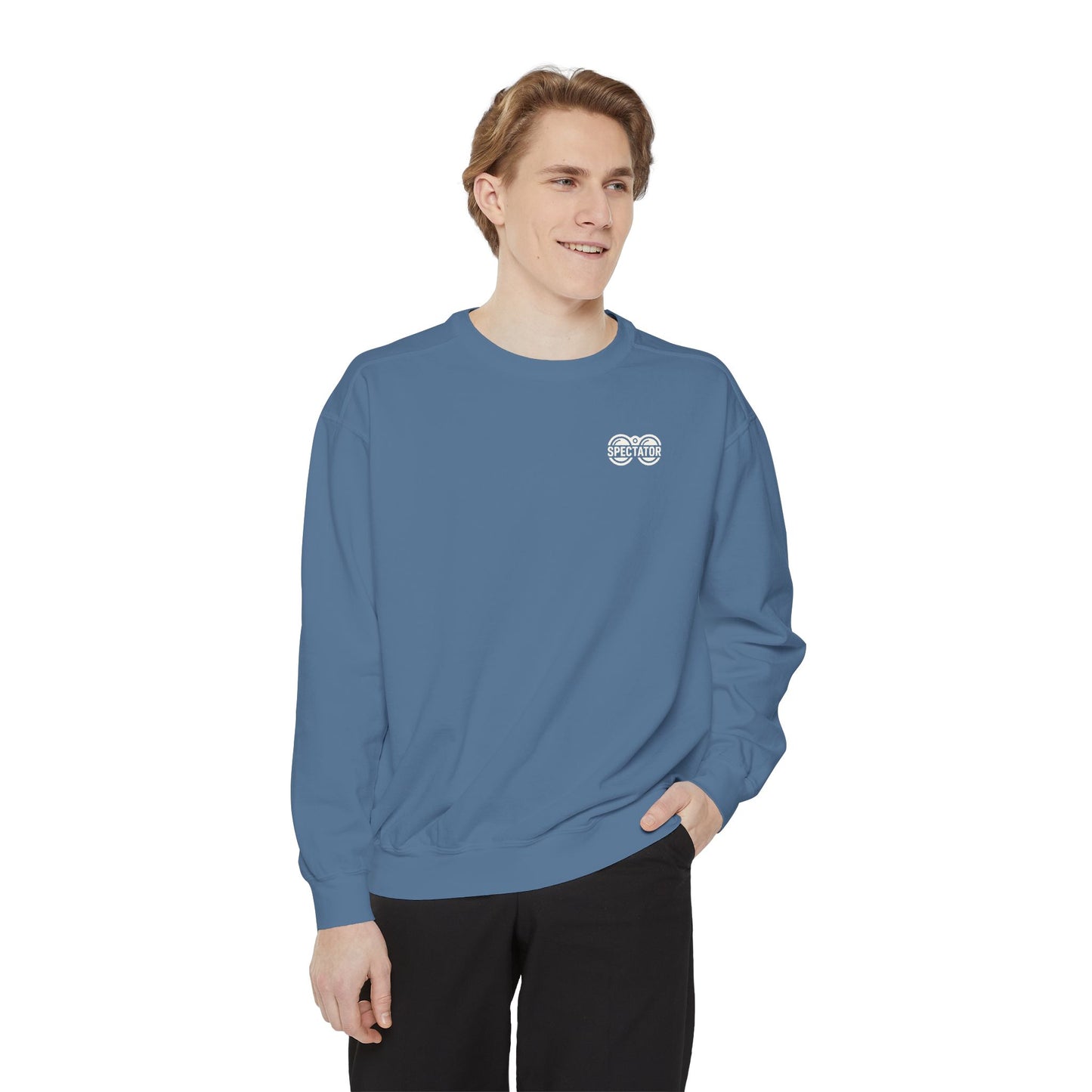 Spectator Unisex Garment-Dyed Sweatshirt | A Visual Manifesto for the Modern Observer. “THE ART OF WATCHING.” It’s a Tribute to Presence, Perception, and the Quiet Power of those who see more than they say. Embrace the Spectator in you