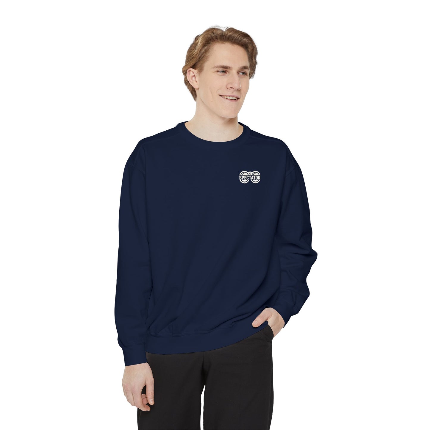 Spectator Unisex Garment-Dyed Sweatshirt | A Visual Manifesto for the Modern Observer. “THE ART OF WATCHING.” It’s a Tribute to Presence, Perception, and the Quiet Power of those who see more than they say. Embrace the Spectator in you