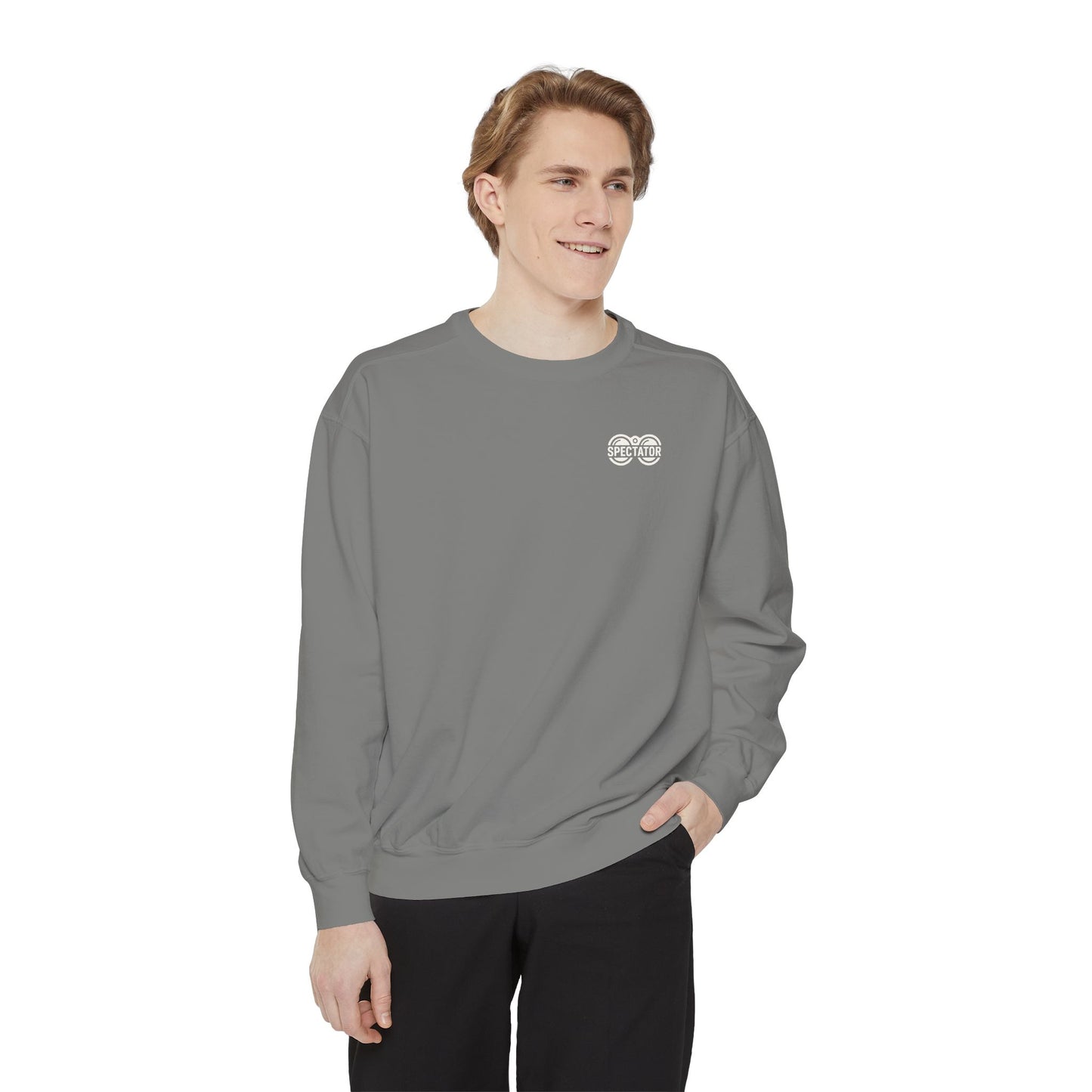 Spectator Unisex Garment-Dyed Sweatshirt | A Visual Manifesto for the Modern Observer. “THE ART OF WATCHING.” It’s a Tribute to Presence, Perception, and the Quiet Power of those who see more than they say. Embrace the Spectator in you